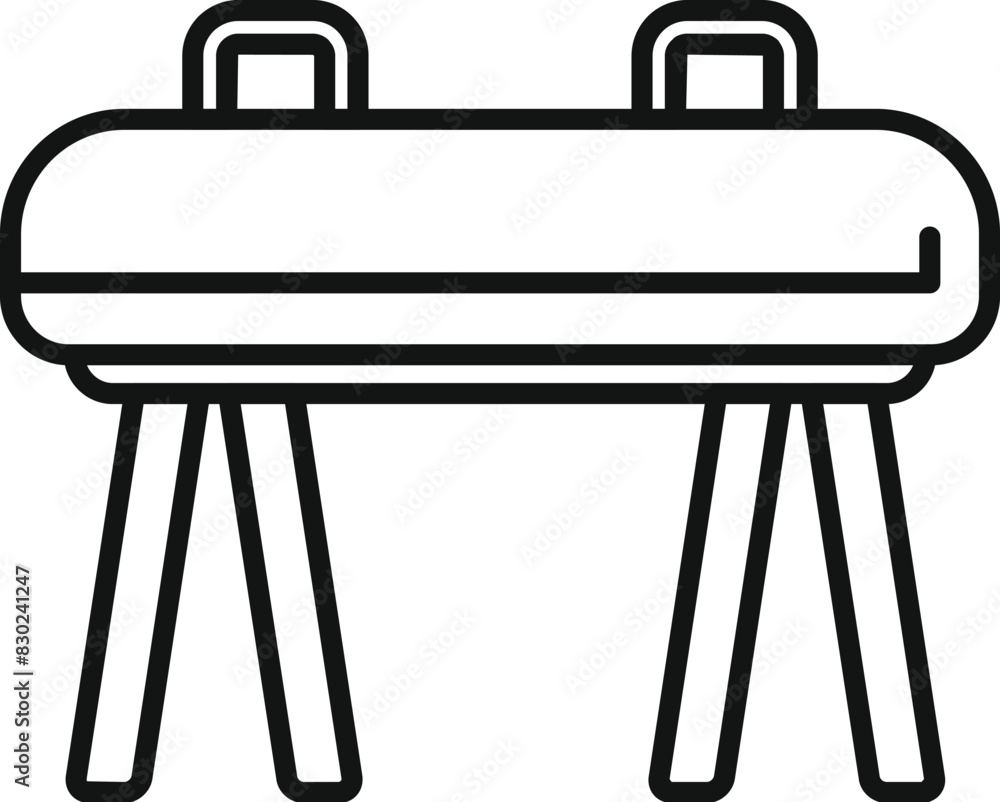 Black and white vector design of a gymnastics pommel horse, icon for sports equipment Black and white vector design of a gymnastics pommel horse, icon for sports equipment