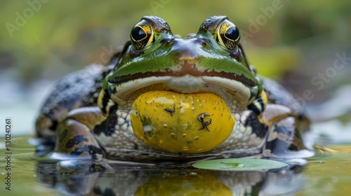 bullfrog with inflated throat pouch closeup wildlife photography