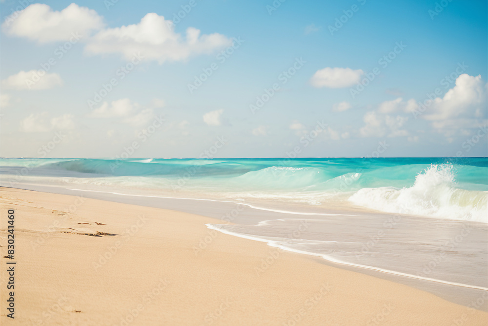 Beautiful blurred defocused beach background. Natural landscape with empty tropical beach.
