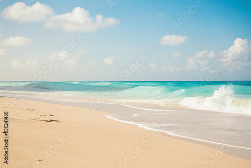 Beautiful blurred defocused beach background. Natural landscape with empty tropical beach. 