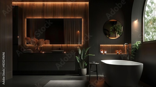 chic modern bathroom with black cabinets and sleek lighting aigenerated interior design concept