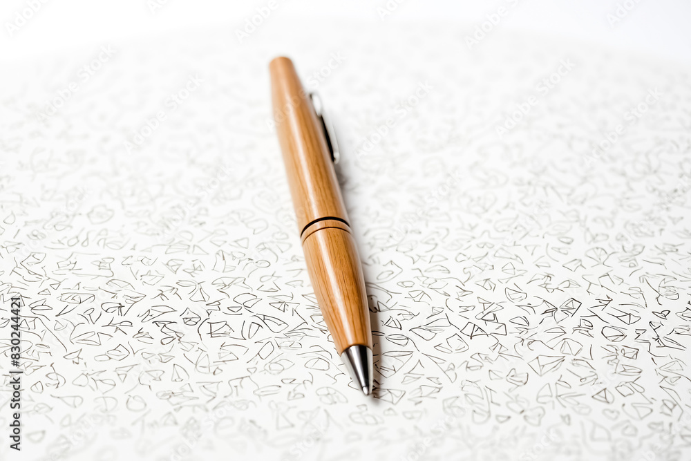 Fototapeta premium Wooden pen on a white background with doodles