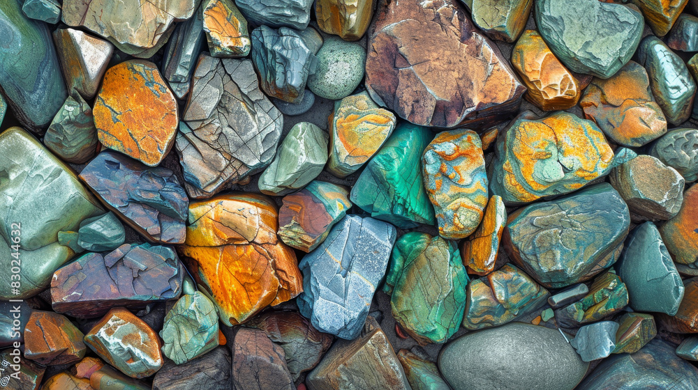A collection of rocks in various colors and sizes