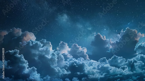 dreamy starry night sky with fluffy clouds fantasy background digital art