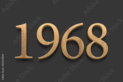 3D wooden logo of number 1968 on dark grey background.