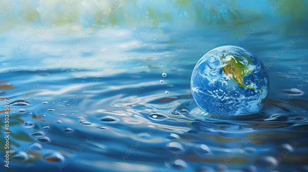 drop of water with earths continents depicted global environmental conservation concept closeup digital painting drop of water with earths continents depicted global environmental conservation concept closeup digital painting