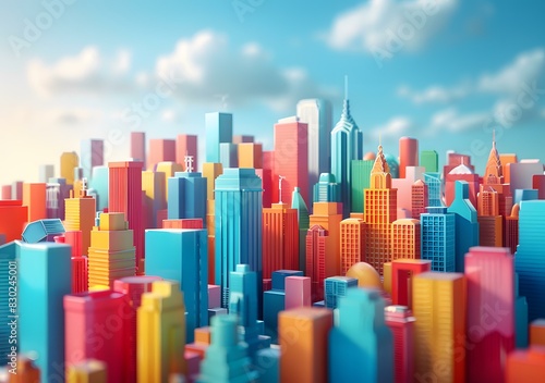 A 3D rendering of a colorful city.