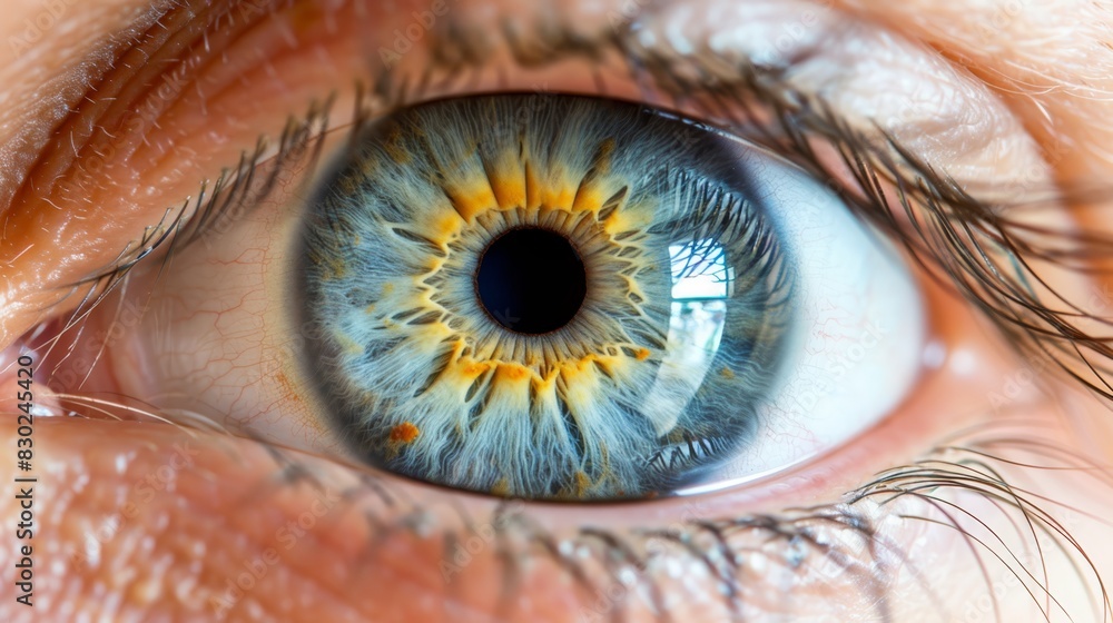  A tight shot of an eye, revealing a blue-yellow iris at its core