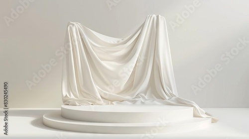 elegant offwhite fabric draped on podium for product photoshoot minimalist studio setup 3d rendering