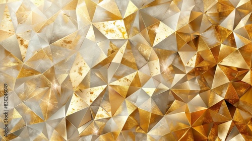 The image is a close-up of a gold and white geometric pattern