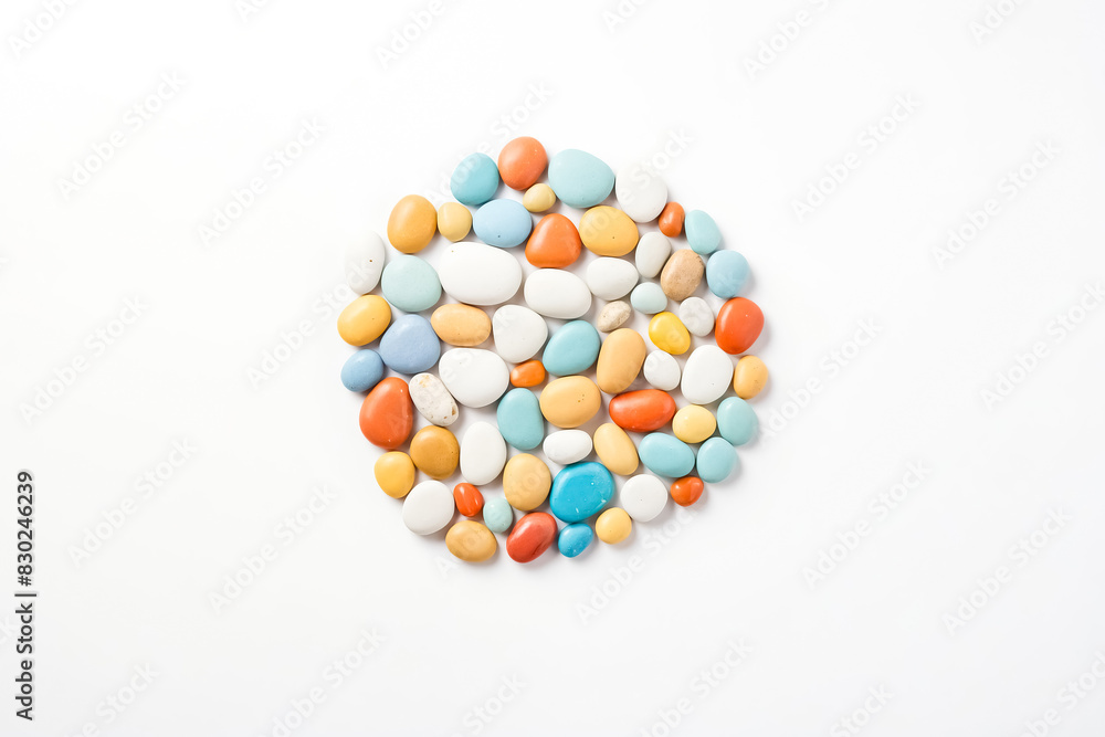 Colorful Stones Arranged in a Circle on White Background Colorful Stones Arranged in a Circle on White Background