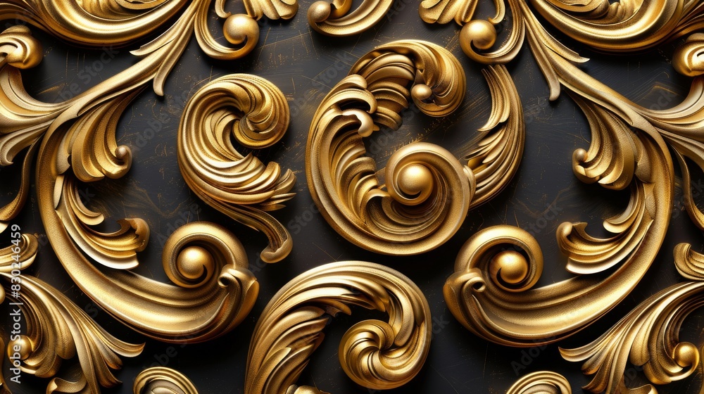 The image is a golden relief with a floral pattern on a dark background. The image is a golden relief with a floral pattern on a dark background.