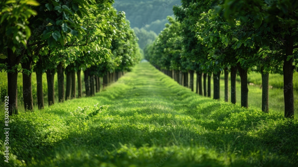 Fototapeta premium View of rows of green trees