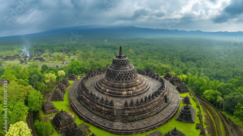 The panorama of Borobudur Indonesia offers a breat_009 photo