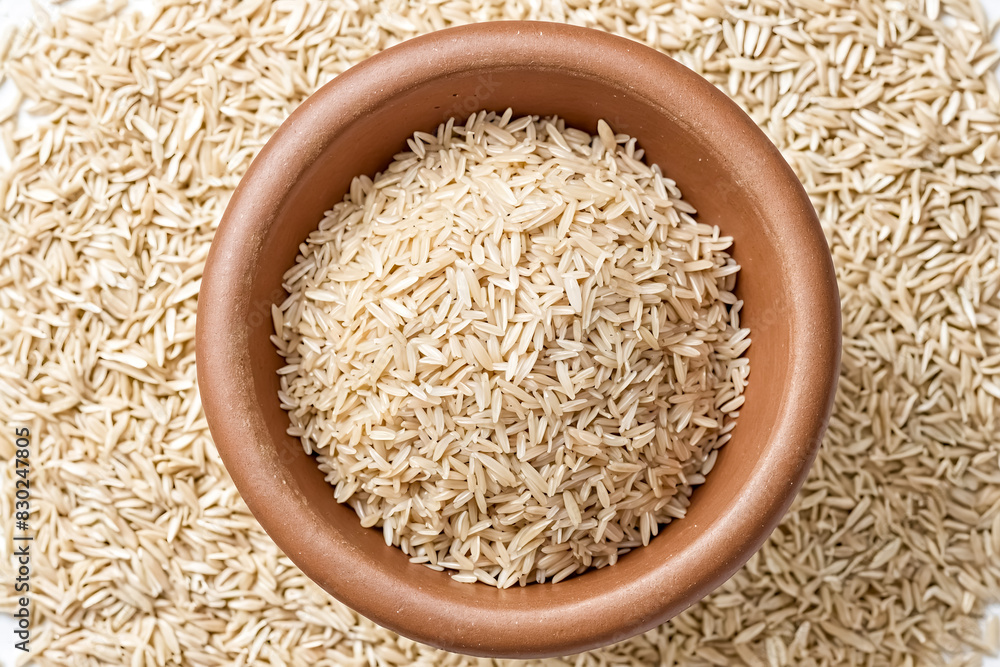Brown rice in a clay bowl Brown rice in a clay bowl