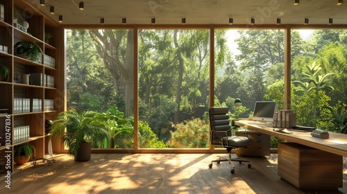 Tranquil Home Office Natural Light and a Soothing Garden View Inspire Productivity © Sittichok