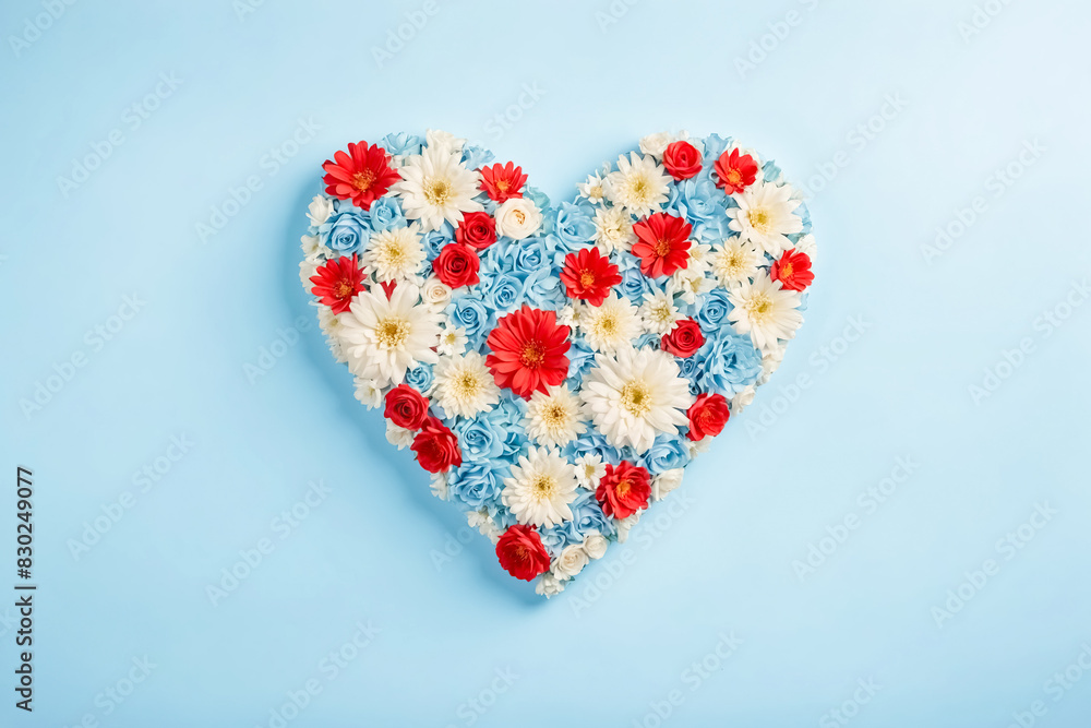 Flower Heart on Blue Background Flower Heart on Blue Background