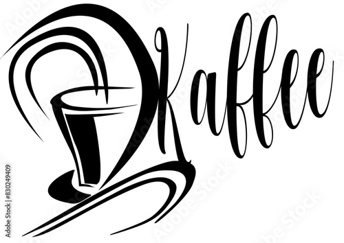Cup of espresso - steaming coffee - cup with saucer - food vector graphics - written word Kaffee - graphics for bars, restaurants, stickers, sublimation, cricut, scrapbooking,