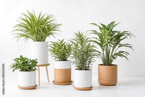 Indoor Plants in White and Brown Pots on White Background