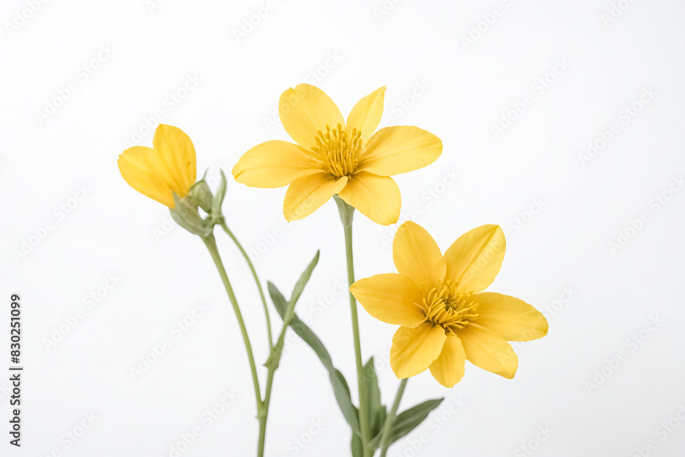 Three Yellow Flowers on a White Background Three Yellow Flowers on a White Background