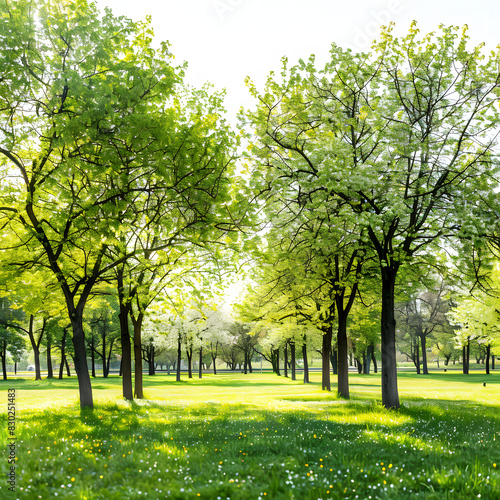Flowering trees in a spring public park  gdansk oliwa. poland isolated on white background  vintage  png 