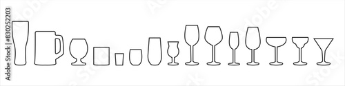 Set of icons of alcohol glasses. Alcohol glass types