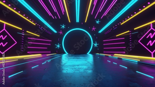 Retro 80s style background with flashy colors and blank middle section - graphic design, advertising, nostalgia