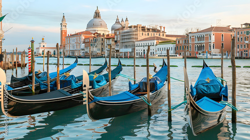 View of the gondolas of the grand canal on a sunny day in venice, italy. bridge of sighs isolated on white background, studio photography, png 