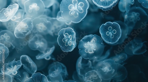 Jellyfish swim in water, sea abstract background. Generative AI