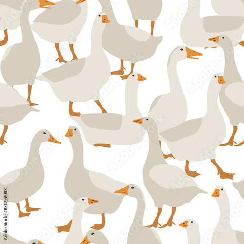 Modern vector seamless pattern with geese on transparent background. Farming wallpaper retro design, perfect for textile, paper, scrapbooking