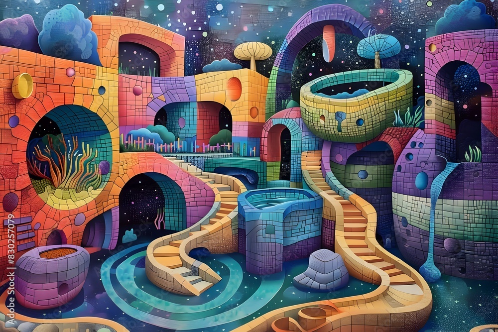 Fototapeta premium Fantastical Biotope Playground A Vibrant and Whimsical Architectural Dreamscape