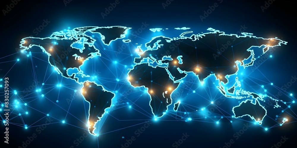 Mapping the interconnected digital world: Global network connectivity and information exchange. Concept Global Network Connectivity, Information Exchange, Interconnected Digital World