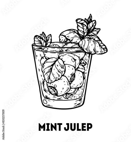 Mint Julep cocktail illustration. Hand drawn sketch. Vector illustration. Isolated object.