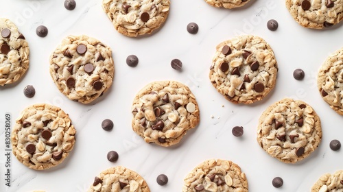 Classic oatmeal chocolate chip cookies on a white background