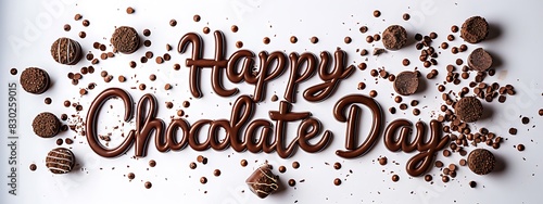 lettering text Happy Chocolate Day made of chocolates  sweets and candy, world chocolate day, inscription banner wallpaper