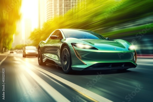 Futuristic electric car 3d illustration. Modern Electric Vehicle with neon lights. Electric Vehicle. Futuristic electric car. Electric cars of the future  3d illustration. 