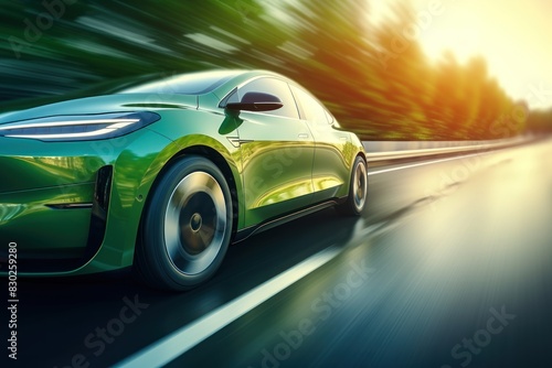 Futuristic electric car 3d illustration. Modern Electric Vehicle with neon lights. Electric Vehicle. Futuristic electric car. Electric cars of the future, 3d illustration.  © John Martin