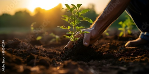 Tree planting offsets carbon emissions restores oxygen and supports environmental sustainability. Concept Environmental Sustainability, Carbon Offset, Tree-Planting, Oxygen Restoration photo