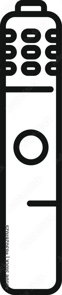 Black and white line icon illustration of a sleek universal remote control Black and white line icon illustration of a sleek universal remote control