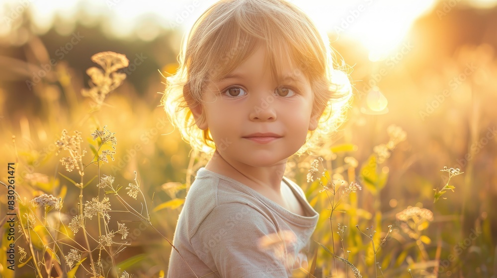 Child s portrait on a sunny day in a meadow Child s portrait on a sunny day in a meadow