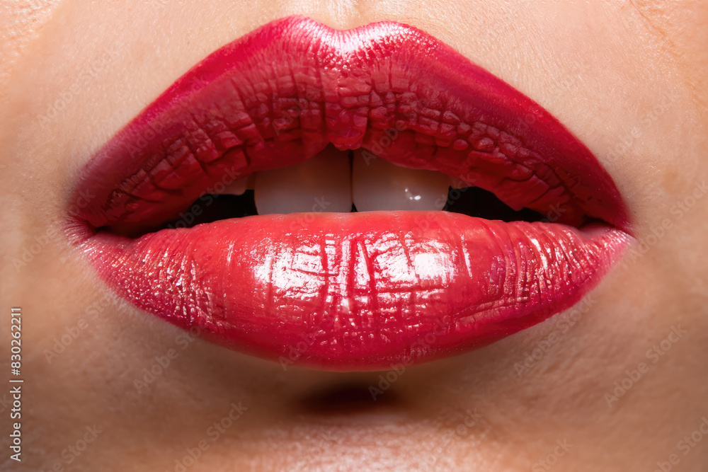 lips of a woman giving a kiss, perfect lips, glamour makeup, closeup on lipstick lips of a woman giving a kiss, perfect lips, glamour makeup, closeup on lipstick