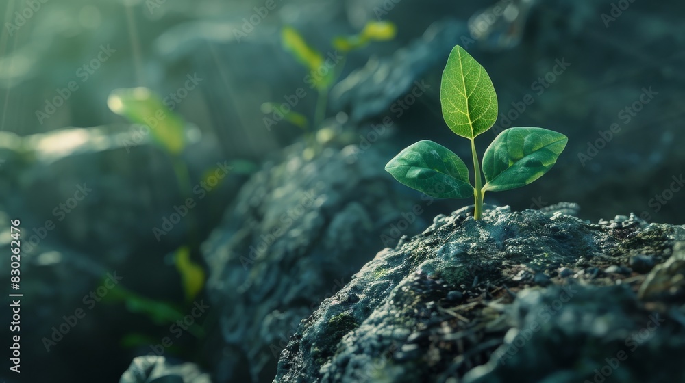 Small Green Plant Sprouting From Rock Small Green Plant Sprouting From Rock