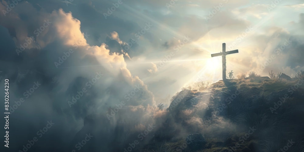 Cross on Hill Surrounded by Clouds Cross on Hill Surrounded by Clouds