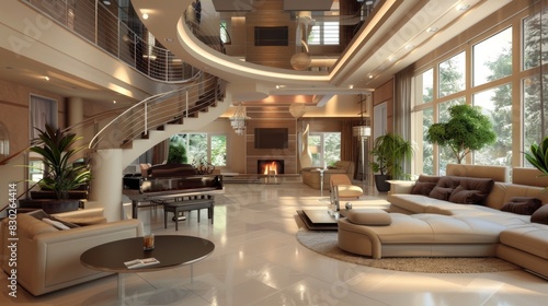 Modern Living Room With Spiral Staircase