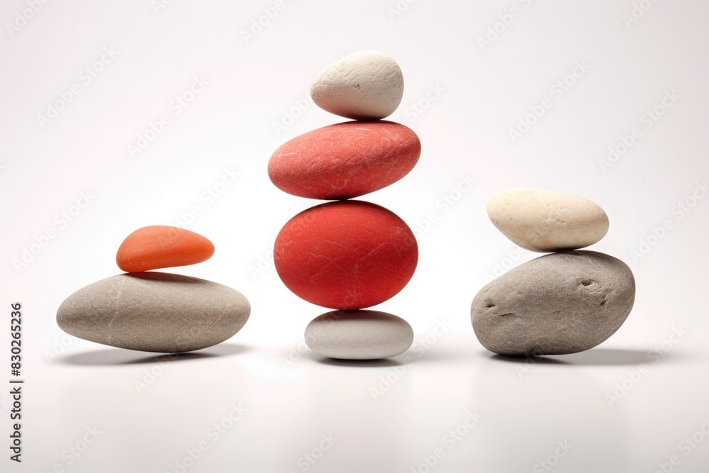 figure, tower of gray, beige and red stones. balance, harmony and equilibrium. mental health. psychotherapy. figure, tower of gray, beige and red stones. balance, harmony and equilibrium. mental health. psychotherapy.