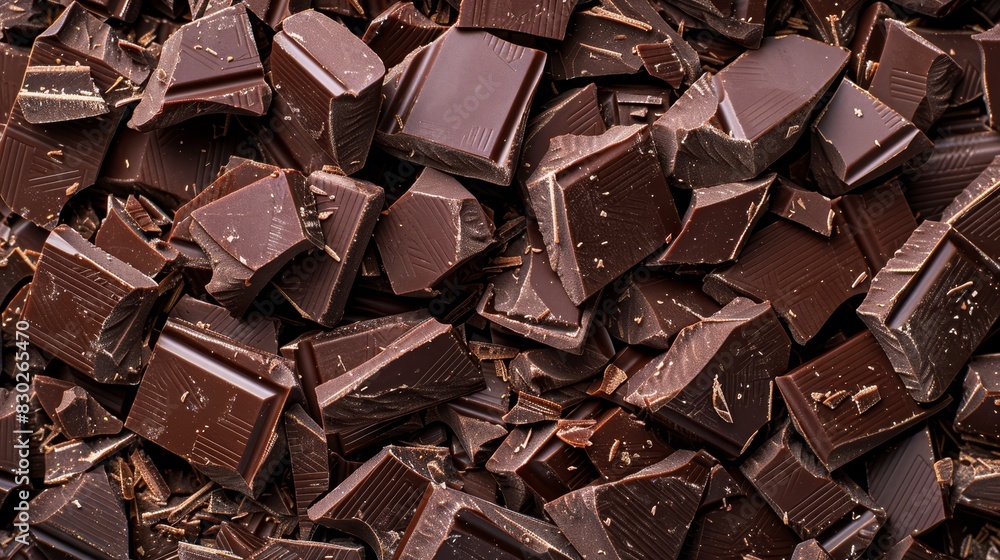 A pile of dark chocolate pieces on top of a pile of brown wood shavings (There is no need for an additional pile and the term shavings shavings is A pile of dark chocolate pieces on top of a pile of brown wood shavings (There is no need for an additional pile and the term shavings shavings is