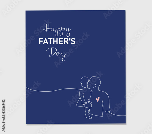 Wallpaper Mural One continuous line drawing post card for Happy Father Day. Vector illustration hugs of a father with a child Torontodigital.ca