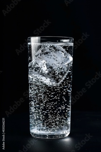 Refreshing Sparkling Water with Ice in Tall Glass