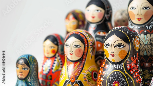 Group of russian matryoshka dolls isolated on white background