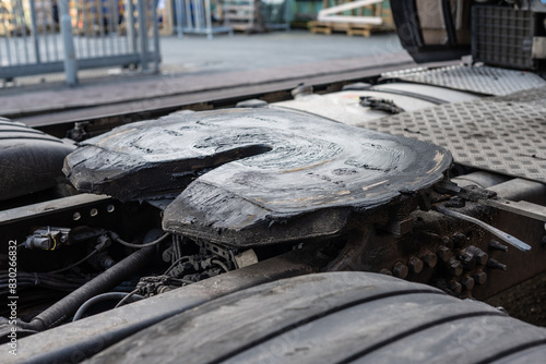 Fifth wheel coupling of a lorry.